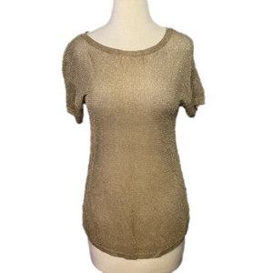 MICHAEL Michael Kors Short Sleeve Gold Metallic Semi Sheer Top S